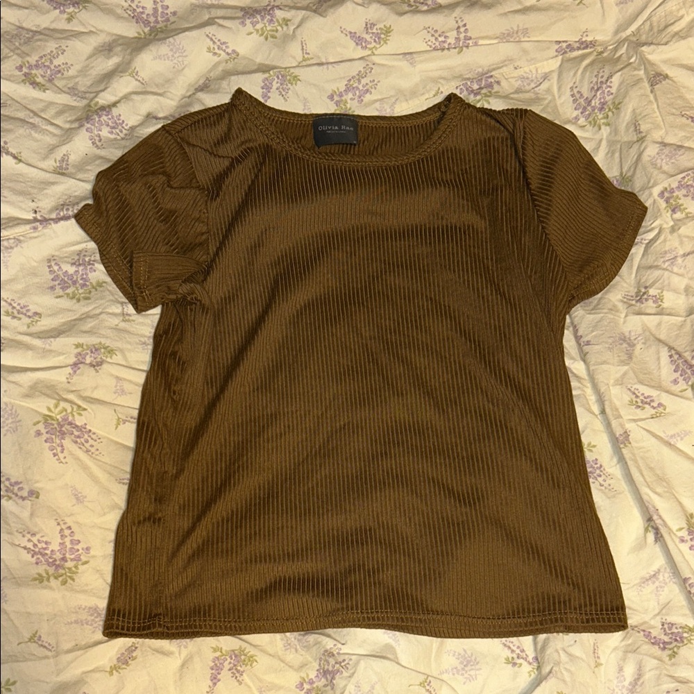 Olivia Rae Brown Ribbed Short Sleeve Tee